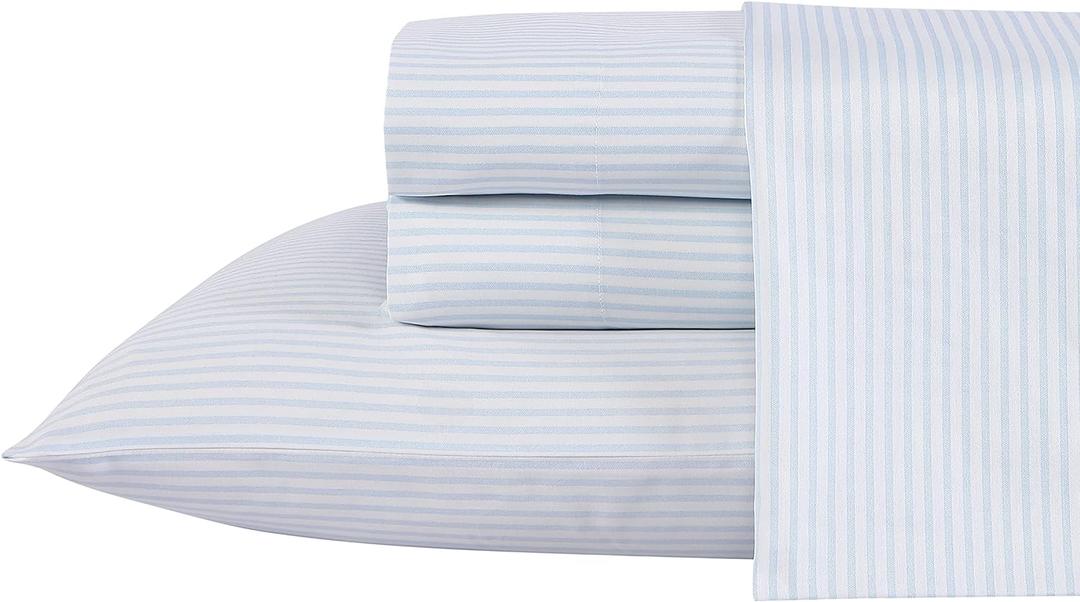 Laura Ashley - King Sheet Set, Buttery-Soft Bed Sheets with a Naturally Silky Smooth Cotton Sateen Lightweight Feel - Matching Pillowcases & Fitted Sheet (Ramona Blue)