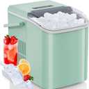 Self-Cleaning Countertop Ice Maker, Portable Ice Machine with Handle, Ice Scoop and Basket, 9 Cubes in 6 Mins, 26.5lbs/24Hrs, 2 Sizes of Bullet Ice for Kitchen Office Party, Green