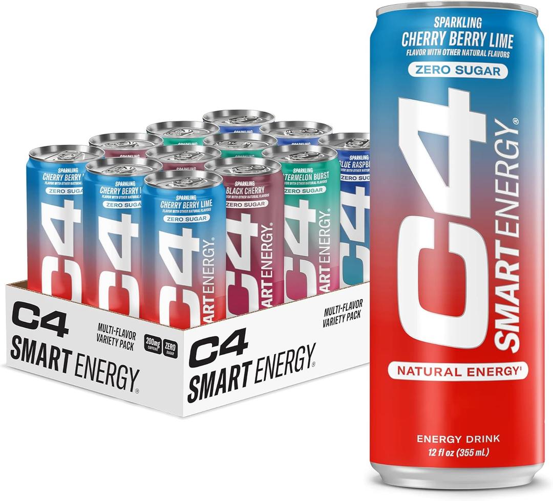 Cellucor C4 Smart Energy Drinks Variety Pack, Sugar Free Performance Fuel & Nootropic Brain Booster, Coffee Substitute or Alternative, 4 Flavor Berry Breeze Variety 12 Pack