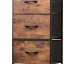 WLIVE Dresser with 4 Drawers, Fabric Storage Tower, Organizer Unit for Bedroom, Hallway, Entryway, Closets, Sturdy Steel Frame, Wood Top, Easy Pull Handle, Rustic Brown Wood Grain Print