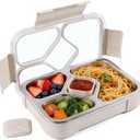 Stainless Steel Bento Box Adults, 4 Compartments Metal Lunch Box, 34oz Leakproof Meal Prep Snack Container, Dishwasher Safe, BPA-Free (Khaki)