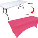BDDC Table Covers for 6 Foot Tables, Fuchsia Washable and Wrinkle Resistant Stretch Tablecloths Rectangle 6ft for Events, Wedding, Banquets, Parties