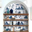 Livelynine 17.5x276 Western Cowboy Peel and Stick Wallpaper Vintage Country Farmhouse Dark Blue and White Wall Paper for Bathroom Bedroom Wild West Cottage Core Cowgirl Mural Removable Contact Paper
