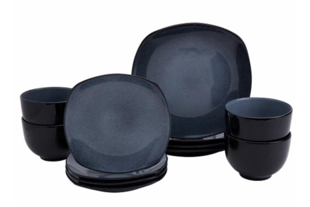 Tabletops Gallery Gabrielle Dinnerware Set - Black 12 Pcs