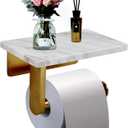 Toilet Paper Holder with Natural Marble Shelf for Bathroom Washroom,Wall Mounted Tissue Holder Suitable for Mega Roll (Brushed Gold, Small 6.7 * 4.3 in)