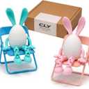 2 Pack Easter Egg Figurines with Rabbit Ears Bunnies Decoration Statue DIY Easter Egg Set with 2 PCS Miniature Chair for Easter Party Gift Spring Tea Birthday Parties Indoor Festivals Table Decor