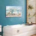 AKOTAC Blue Ocean Beach Bathroom Canvas Wall Art Seaside Seashell Painting Print Artwork Starfish with White Flower Coastal Picture Wall Decor for Living Room Bedroom Bathroom Decoration (23.5" x 15 5/8")
