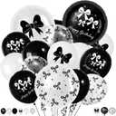 Black Bow Birthday Party Decorations,43Pcs Black Bow Balloons Coquette Birthday Decorations for Girls Women Black and White Bow Themed Balloon for Baby Shower Wedding Decor