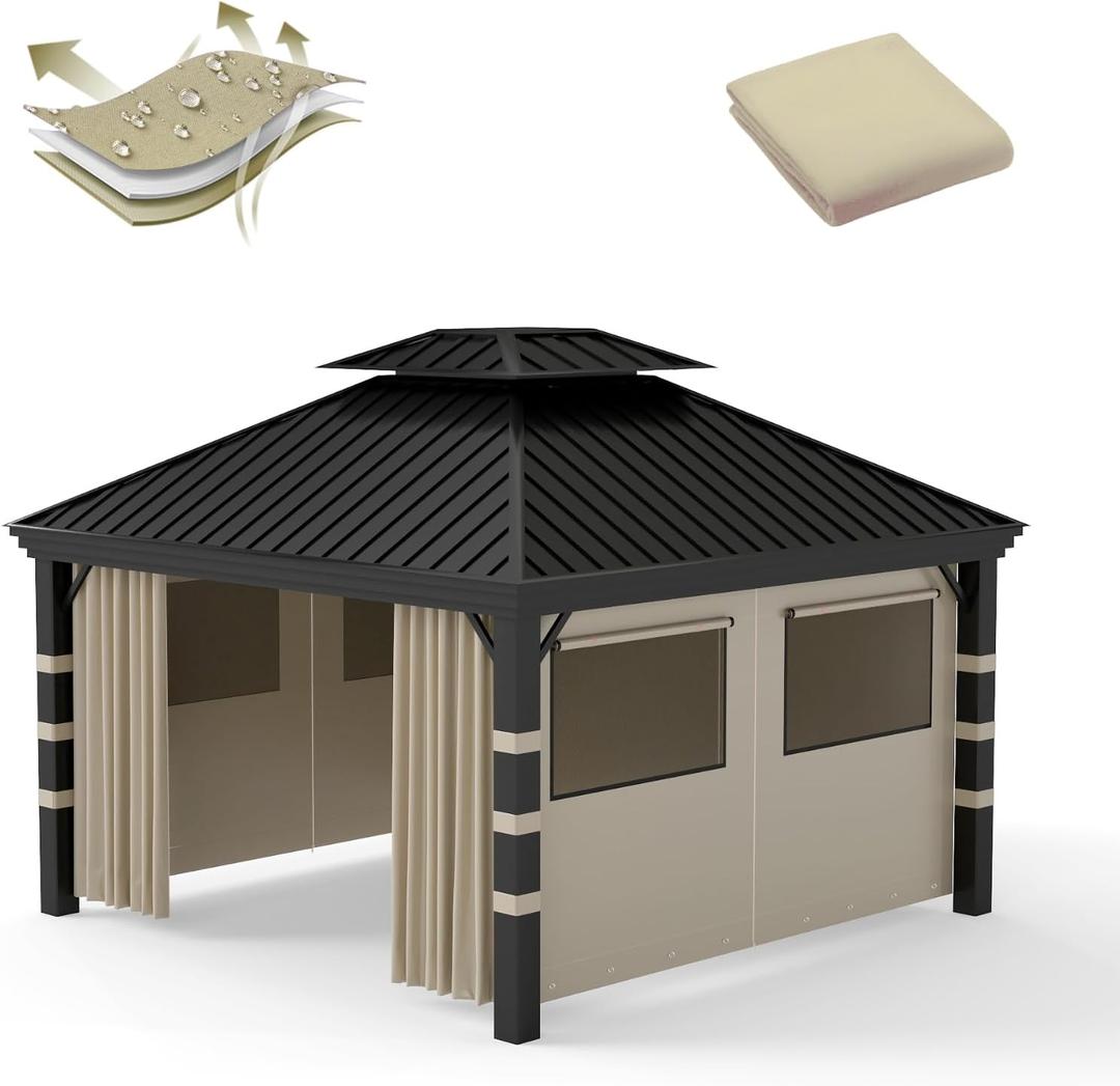 Gazebo Privacy Replacement Curtain 10' x 10', Lightbrown Universal 4-Panel Sidewalls with Zipper for Patio, Garden and Backyard (Curtain Only)