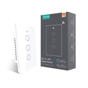 MoesGo 2nd Generation WiFi RF433 Smart Touch Wall Single Fire Smart SwitchNo Neutral Wire Needed,Compatible with Smart Life/Tuya App, Works with Alexa and Google Home Single Pole 110V White 3 Gang