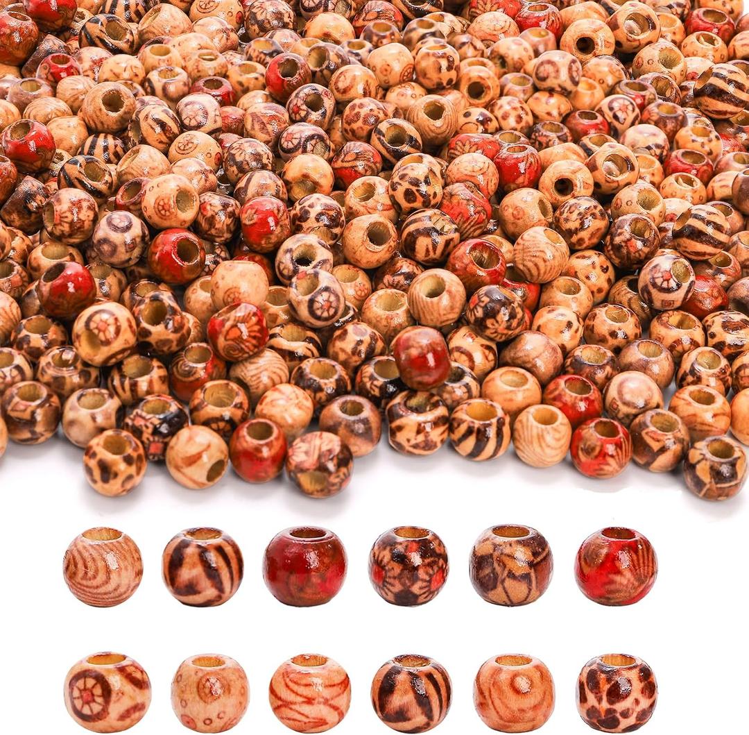 Foraineam 1000pcs 10mm Painted Wood Beads Round Wooden Loose Beads Barrel Beads for Jewelry Making DIY Macrame Rosary Bracelet Necklace Hair Crafts