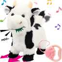 Hopearl Walking Cow Interactive Electronic Pet Singing Toy Remote Control Leash Animated Musical Nodding Moo Wagging Tail Touch Recognition Gifts for Toddlers Birthday, 9''