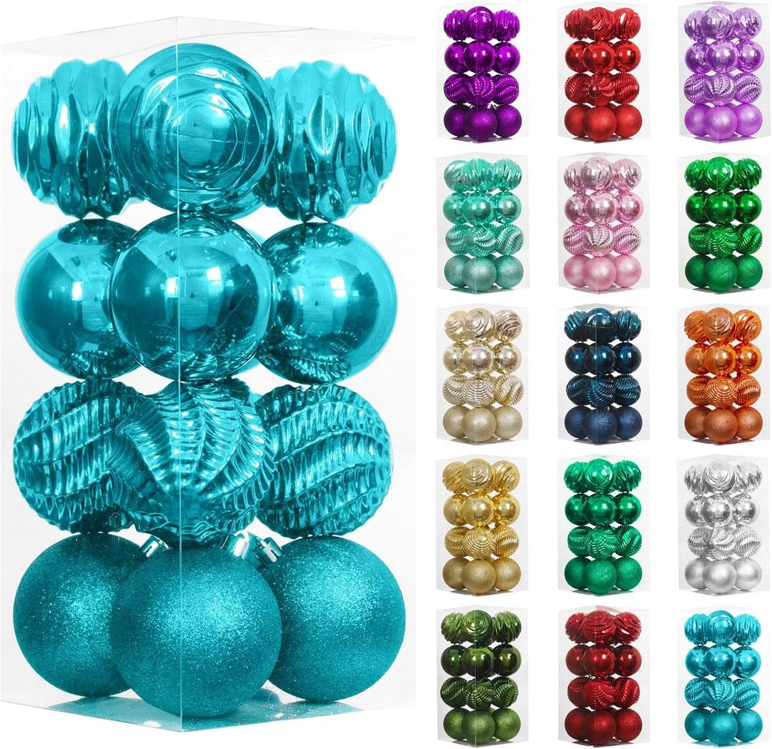 XmasExp 16ct Christmas Balls Ornaments - Shatterproof Large Hanging Ball Decorative Xmas Balls for Holiday Wedding Party Xmas Tree Decoration(3.15"/80mm, Lake Blue)