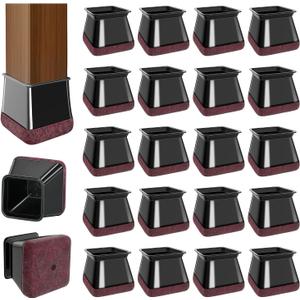 OCONDA 20 Pcs Chair Leg Floor Protectors for Hardwood Floors, Black Rubber Furniture Sliders with Felt, Silicone Furniture Leg Caps Covers (Fit Square Diameter:1-1/16" to 1-7/16")