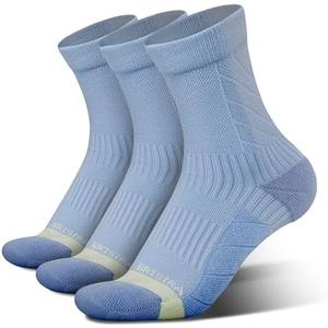 Pack of 3 BRISIRA Coolmax Bamboo Viscose Running Compression Quarter Socks Women Moisture Wicking Anti Blister Athletic Ankle Cushion, Large 