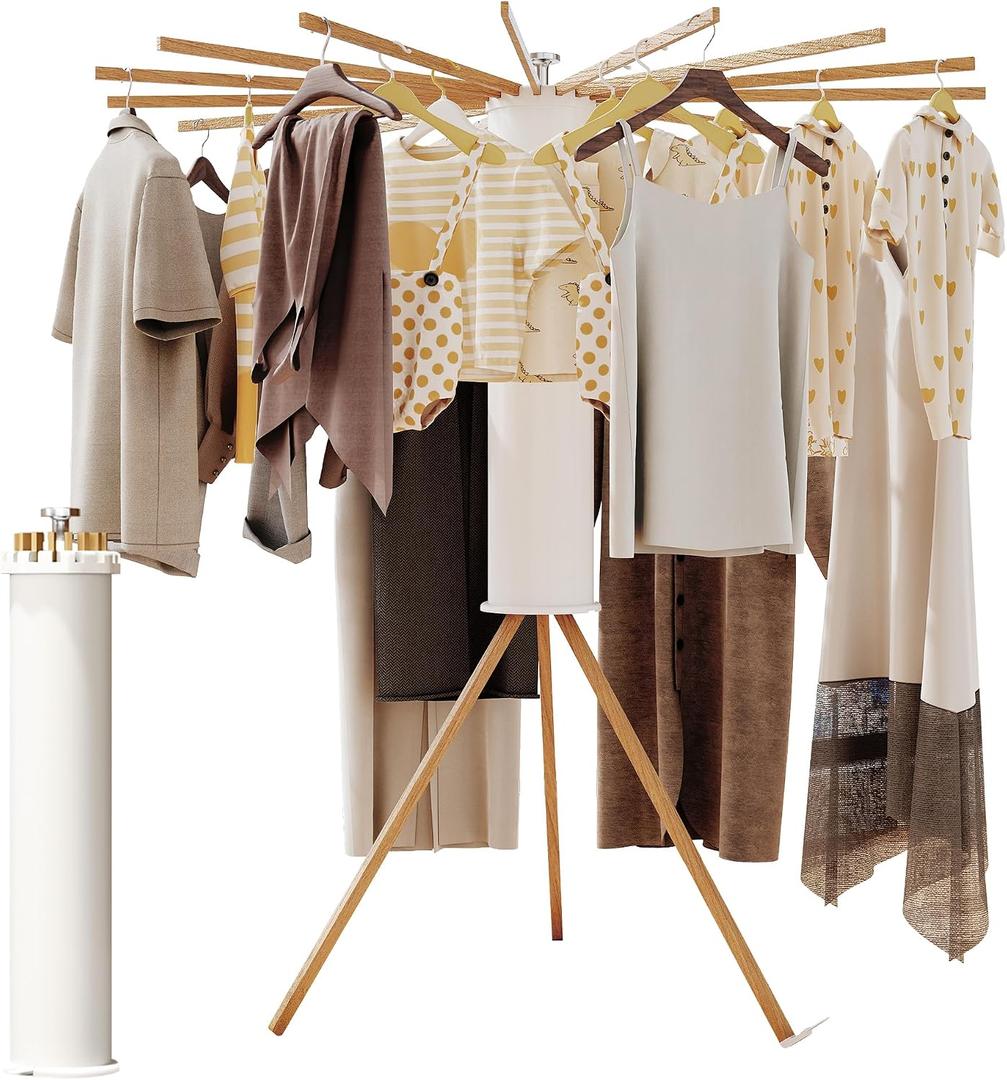 Clothes Drying Rack Foldable, Laundry Drying Rack, Drying Rack Clothing(16 Wood Poles), Clothes Hanger Rack, Laundry Rack Folding, Collapsible, Retractable
