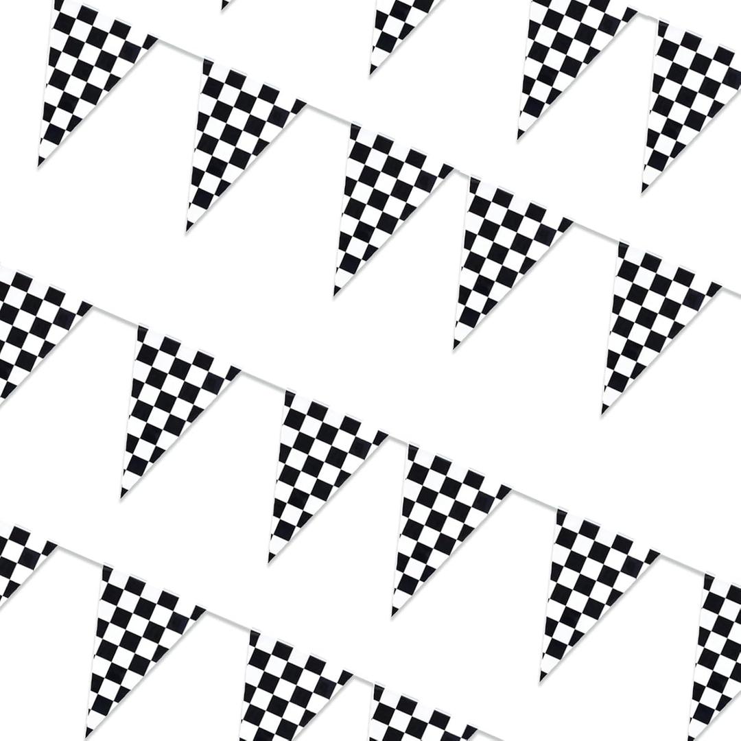 2 Packs Black and White Checkered Flags Race Car Driver Flag Theme Party Birthday Decorations Bbq Bar Hanging Accessories 60 Feet 48 Flags