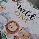 Wild One Round Backdrop Cover 7.2 ft, Wild Animal Jungle Circle Backdrop Stand Cover Safari Animal Round Tropical Backdrop Photography for Birthday Party Baby Shower Polyester Fabric
