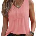 Zeagoo Womens Tank Tops Summer Sleeveless Pleated V Neck Tunic Shirts Loose Casual Button Flowy Boho Clothes Small