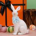 Set of 2 Easter Bunny Figurines, Resin Rabbit Decorations with Easter Tabletop Decor, Yard Decorations Outdoor, Couple Gifts