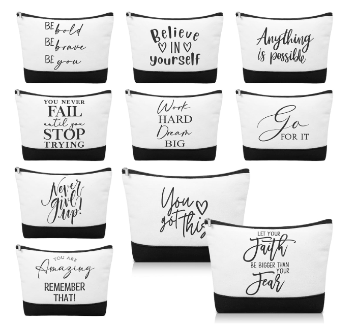 Sanwuta 30pcs Inspirational Makeup Bags Bulk Valentine's Day Gifts for Women Cosmetic Bags Cosmetic Pouch with Zipper Thank You Gift for Coworkers Employee (Classic)