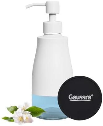 Gaussra White Soap Dispenser with Coaster and Stickers, Stainless Steel and Glass Bottle Hand Pump Dispenser, Refillable Liquid Hand Soap Dispenser for Bathroom & Kitchen (11OZ / 320ML)