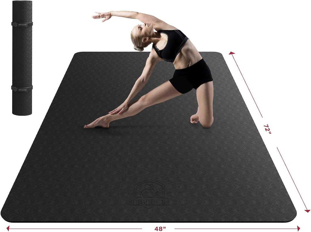 HAPBEAR Extra Large Yoga Mat - 72"x48"x8mm (1/3 inch), Non-Slip, Durable, Eco-Friendly, Thick Wide Exercise Mat for Home Workouts, Yoga, Pilates, Stretching, Meditation (Barefoot Exercise)
