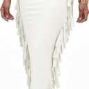 LYANER Women's Skirt Fringe Side Tassel Elastic Waist Slim Bodycon Long Maxi Pencil Skirts for Club (White)