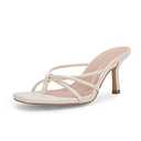 LAICIGO Women's Square Open Toe Mule Heeled Sandals Stiletto Kitten Heel Thong Knot Slip On Backless Leather Slides 7.5