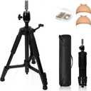 62 Inch Adjustable Wig Stand Tripod Heavy Duty Metal Mannequin Head Stand with Non-Slip Base & Hook, 360 Rotation, Carry Bag for Hair Styling, Training, Display