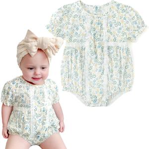 Simplee kids Baby Girls Romper Sleeveless Summer Outfits Rompers baby rompers girl Floral Pattern Button One Piece Outfit (6-12 Months, Bb-blue-yellow Floral)