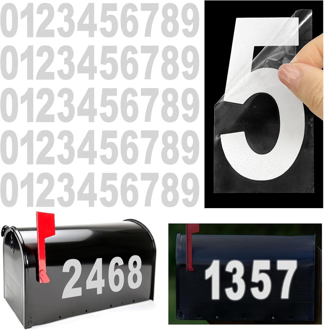 4 inch Reflective Mailbox Numbers Sticker (0-9, 5 Sets) for Outside, Strong Self Adhesive Vinyl House Numbers for mailbox, Signs, Door, Cars, Trucks, Home, Business, Address Number