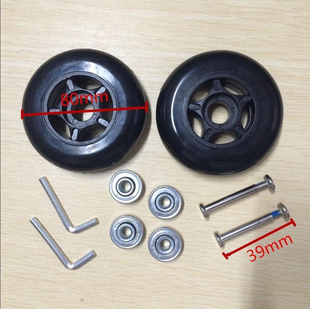 2PCS Black Luggage Suitcase Replacement Wheels Rubber Swivel Caster Wheels Repair with 608zz Inline Outdoor Skate Replacement Wheels (80X24mm)