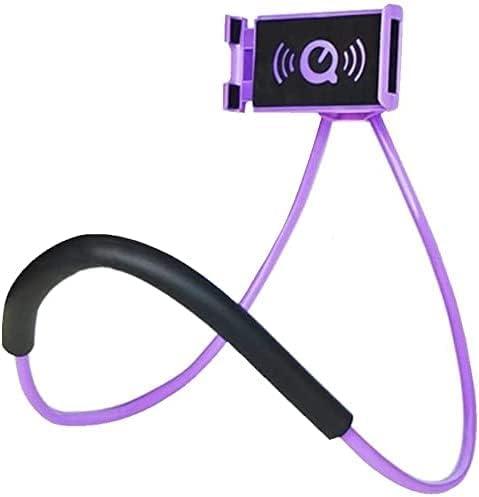 Universal Smart Mobile Phone Stands,360 Rotating Hanging on Neck Cell Phone Mobile Mount Holder, Multiple Functions Flexible Lazy Bracket (Purple)