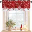 Christmas Window Valance Winter Snowflakes Window Treatment Merry Christmas Ball Ornaments Rod Pocket Curtain Valance,54x18 inch Xmas Snowflake Sparkle Red Kitchen Valance for Bathroom Cafe