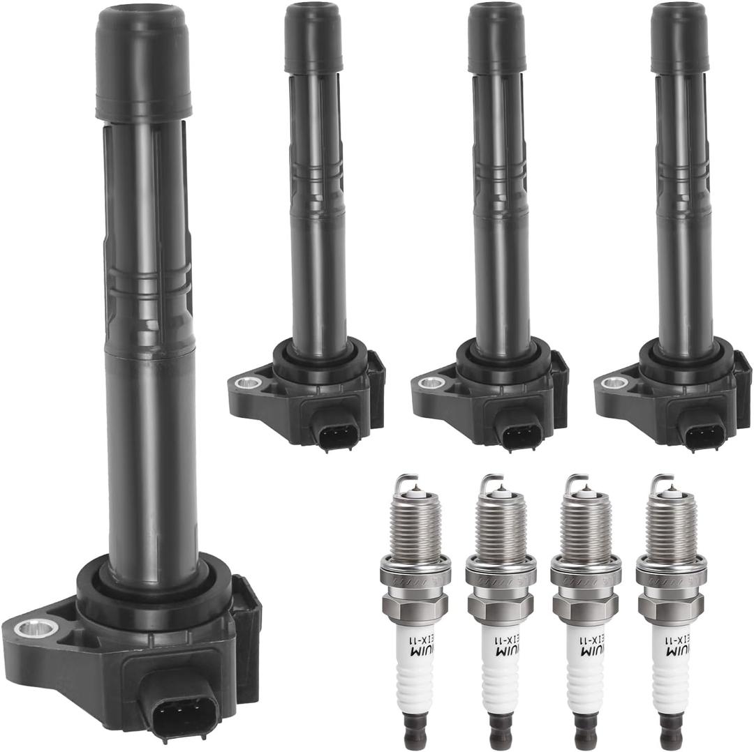 Ignition Coil Pack and Spark Plugs Kit fit for L4 2.4 2.4L 2013 2014 2015 2016 2017 Honda Accord Sport EX LX, 2015-2019 Honda CR-V, CRV 2016 2017 2018 2019 2020 Acura ILX TLX, UF712 C1832, Set of 4