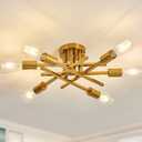 ASGYISA 6Lights Semi Flush Mount Ceiling Light Fixture Gold Modern Matte Sputnik Chandelier Vintage Ceiling Lamp Farmhouse for Kitchen Bedroom Dining Room Living Room with E26 Bulb Base