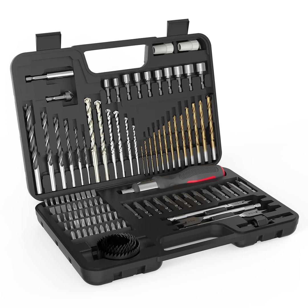 ENERTWIST Drill Bit Set, Drill Bits for Metal, Wood, Masonry-109Pcs Titanium, High Speed Steel Drill Bit Screwdriver Bit Set with Ratchet Screwdriver in Storage Case