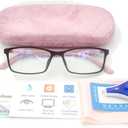 Women Anti Blue Light Glasses Block Eye Strain Glare with Case Tester, Gaming Computer Glasses Blue Light Block Glasses Filter UV Blocker Clear Lens Small Face Narrow Rectangle Nerd Frame Pink Black