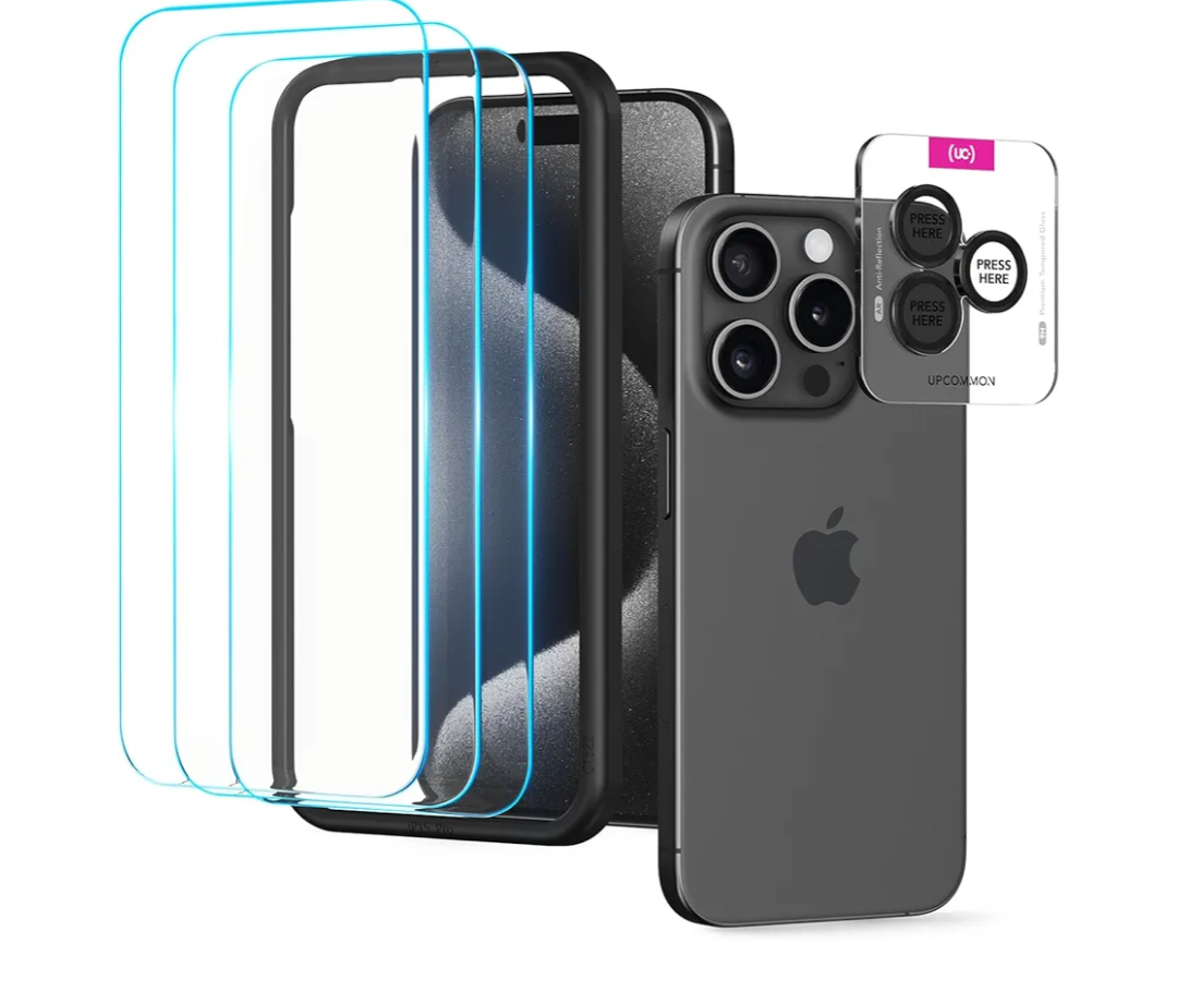 Upcommon UARMOR Glass 3 Pack Clear Screen Protector & 1 Pack Camera Lens Protector for [ iPhone 15 Pro Max ] 9H Tempered Glass with Easy Installation Kits (3+1 Pack) 3 Pack