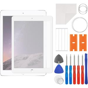 New White Front Screen Glass Outer Panel Lens Replacement Compatible with iPad air 2 with OCA Upgraded Repair Kit- No LCD Screen and Touch Digitizer