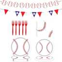 98 PCS Baseball Party Decorations, 96 PCS Baseball Plates and Napkins + 2PCS Party Banners, Disposable Tableware for 24 People