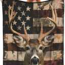 Deer American Flag Blanket Throw Blanket Flannel Lightweight Soft Plush Fuzzy Blankets for Bed Sofa Couch Livingroom Chair Car Travel Pet 50"x40"