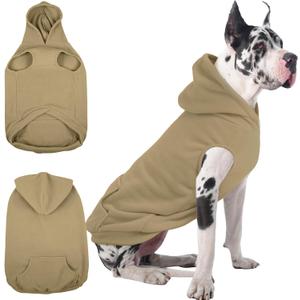 IECOii Warm Dog Hoodie for Large Dogs, Extra Large Dog Hoodie Fleece Vest with Leash Hole & Pocket, Big Dogs Sweatshirt for Giant Breed, Pullover Sleeveless Doberman, Great Dane Sweater, Khaki, 4XL
