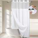 River Dream Extra Long Shower Curtains No Hooks Waffle Weave Shower Curtain with Snap in Liner - 71W x 86H,Hotel Grade,Spa Like Bath Curtain,White