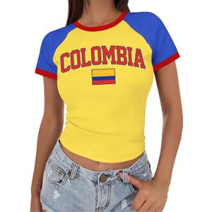 Baby Tee Women USA Mexico Brazil Crop Top Country Flag Y2k Tshirt Jersey Vintage Summer Going Out Tops