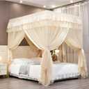 Mengersi Canopy Bed Curtains Full Sizes,Bed Canopy for Girls Royal Luxurious Cozy Bed Drapes Girls Room Decor(Ivory,Full)
