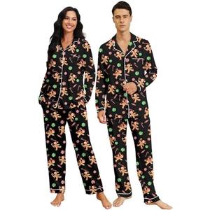 RAISEVERN Couples Christmas Matching Pajama Women, Men Xmas Pjs Soft Pajama Set Long Sleeve Loungewear Warm Sleepwear. Size XL Gingerbread