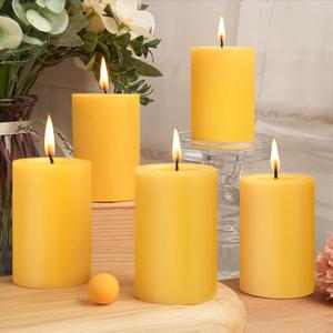 Natural Beeswax Pillar Candles, 2x3in Organic Pillar Candles-128 Hours Pure Beeswax Candles Long Burning Time Smokeless Dripless Bees Wax Candle for Home Paryer Relax, 4 Packs (Yellow)
