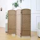 3 Panel Rattan Divider Short Room Partition Screen,Double Sided Folding Divider for Room Separation,Light Brown,47.2" H x 47.2" W